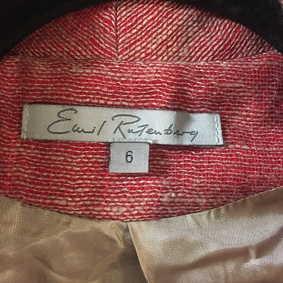 Emil Rutenberg Designer Linen Mix Rough Weave Red & Beige Stud Collar Jacket - Picture 13 of 16
